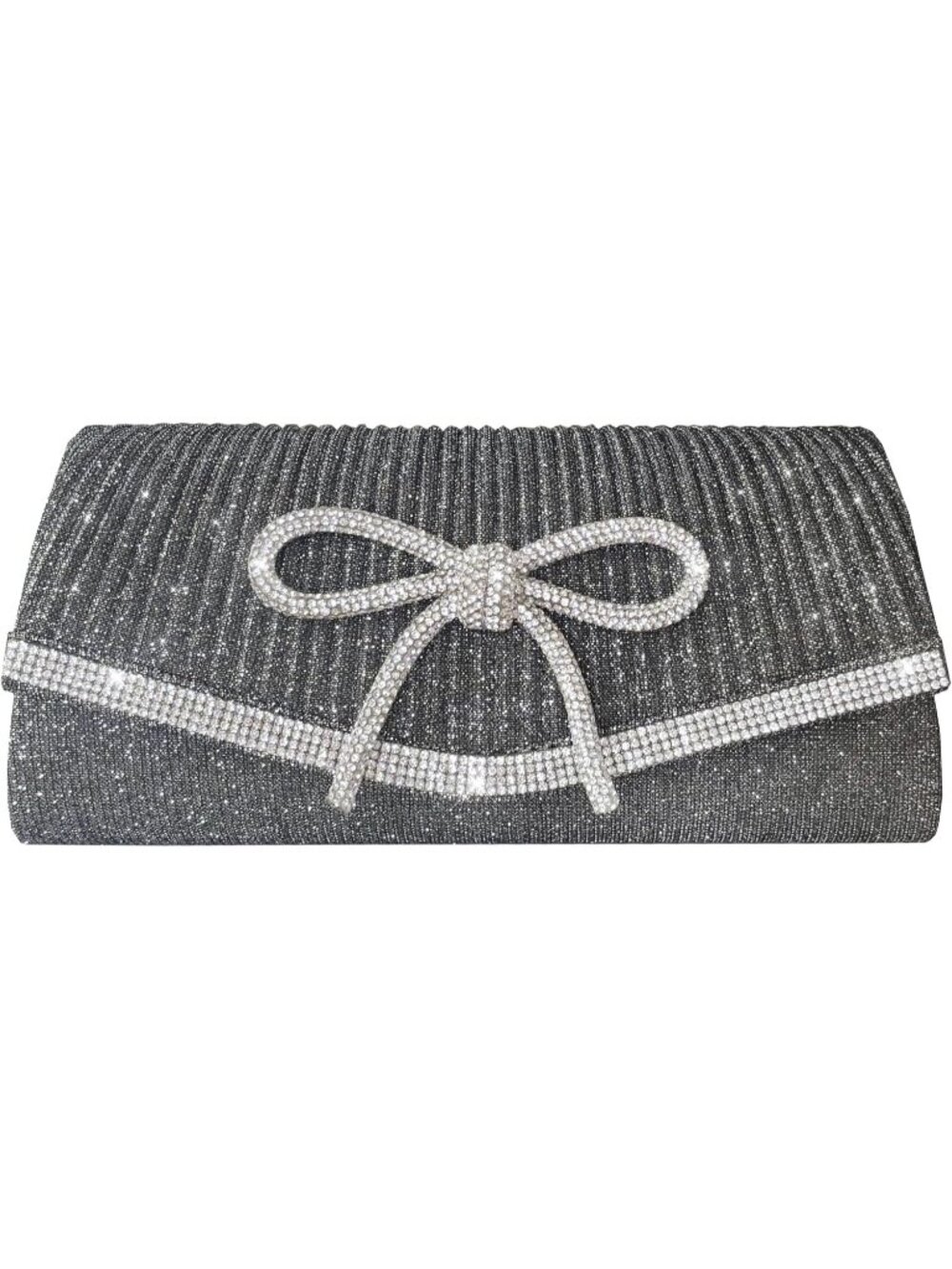 Women's Grey Sparkly Bow Rhinestone Clutch Purse Glitter Evening Bag